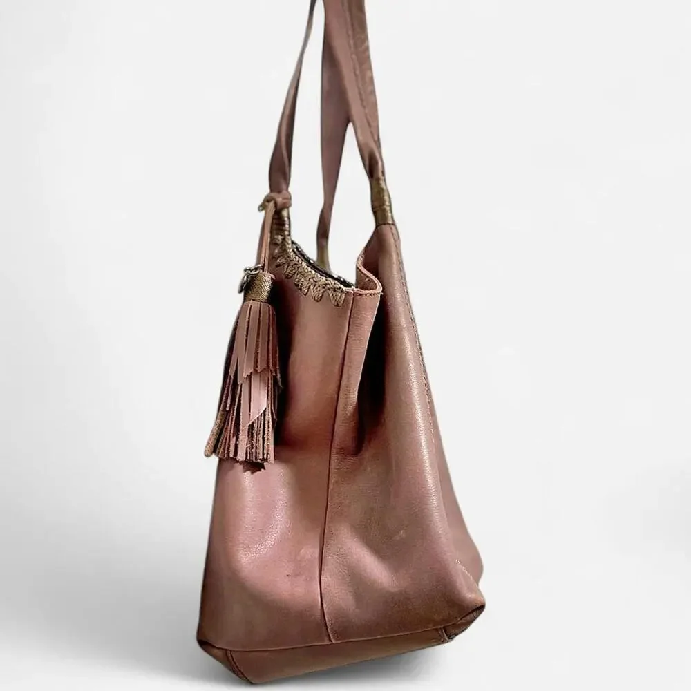 THE SAK Fernwood Genuine Leather Rosewood Hobo Tassel Bag